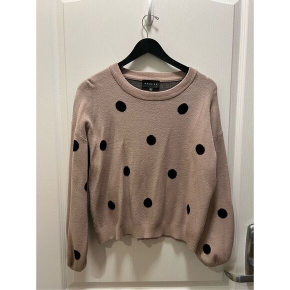 Premise Crewneck Polka Dot Sweater Tan & Black Crewneck Long Sleeve Size M - Picture 1 of 3